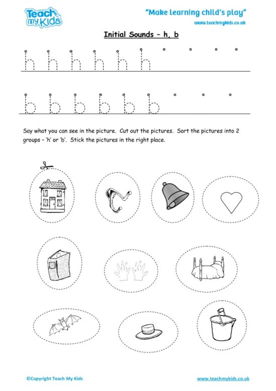 Worksheets for kids - initial sounds-h,b